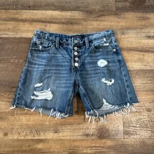 Lucky Brand Jean Shorts 0/25 Blue Distressed Raw Hem Button Fly Denim 29" Waist